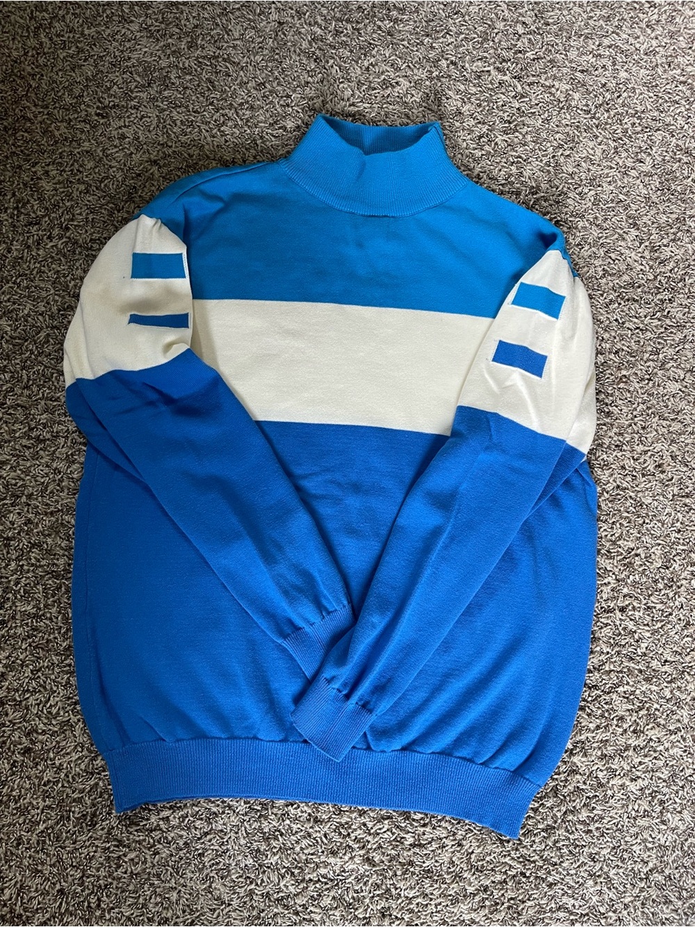 OXKNIT Blue and White Striped Sweater - Classic Mock Neck